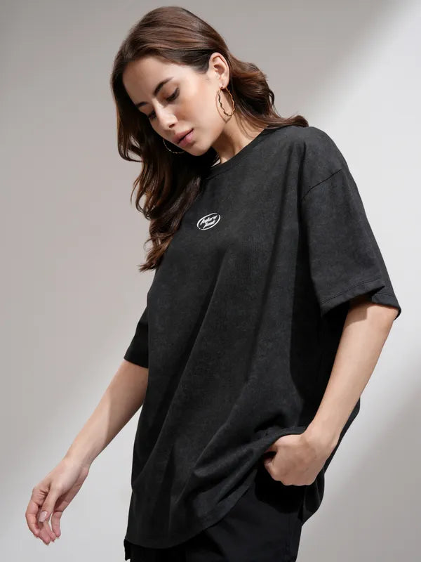 Comfortable Black Oversized Printed T-Shirt for Women