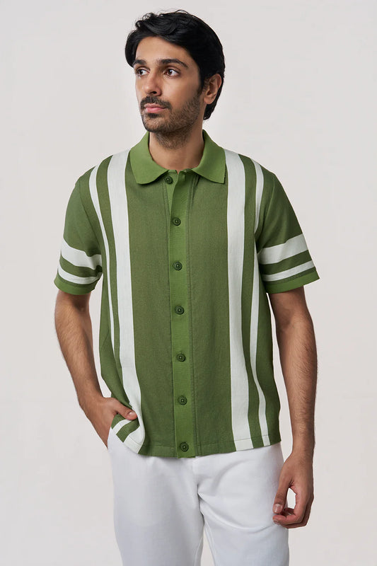 Classic Knit Collar Men’s SS Shirt Elegant Summer Casualwear for Office and Outings