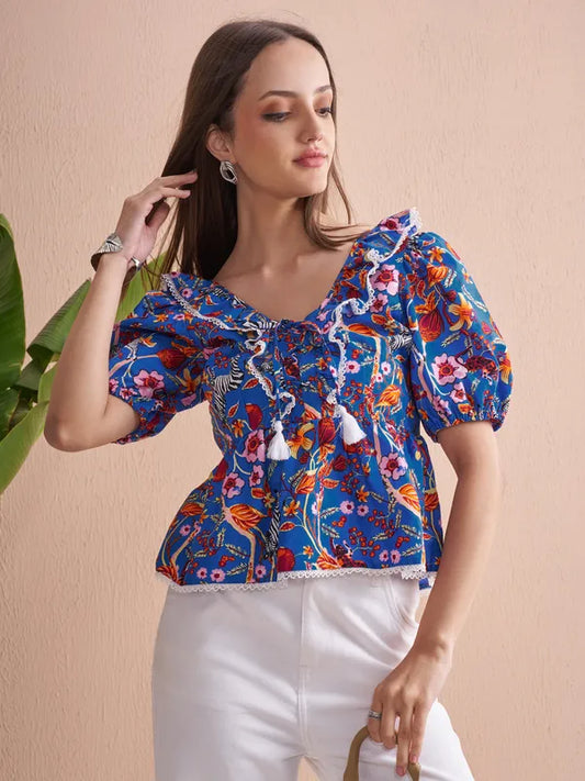 Women’s Blue Printed Statement Top