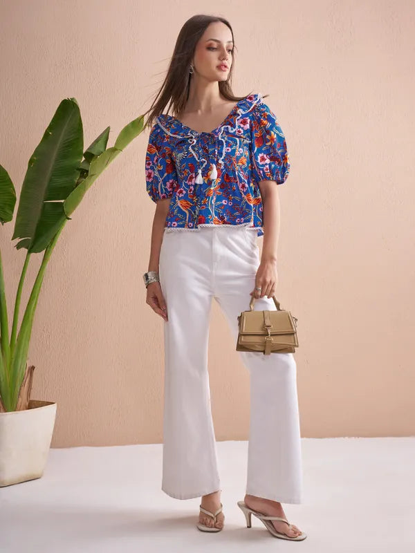 Women’s Blue Printed Statement Top