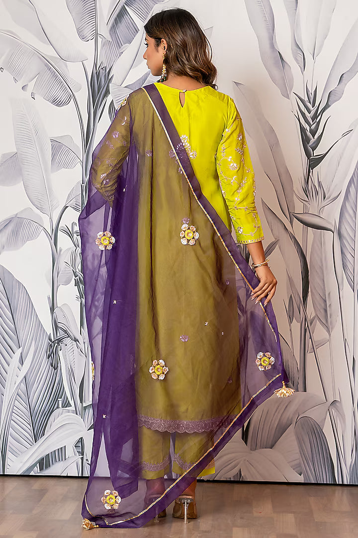 Designer Green Pure Spun Silk Kurta Set with Marodi Hand Embroidery for Women Perfect for Festive and Traditional Outfits