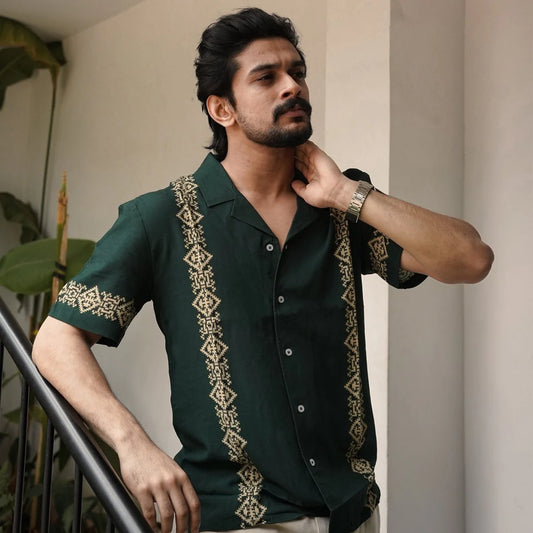 Fashion Forward Green Panel Shirt Men Casual Look