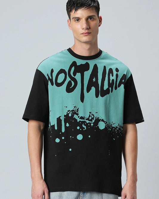 Bold Men’s Oversized Nost Graphic Printed Tee – Black & Green Edition