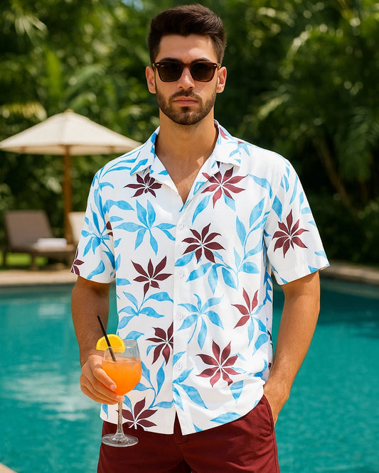 Oversized White and Blue Printed Shirt for Men Stylish Summer Casual Outfit