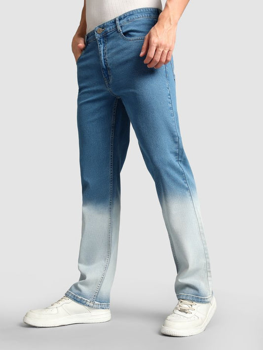 Mid Blue Ombre Bootcut Jeans Men Modern Streetwear Casual Everyday Fashion