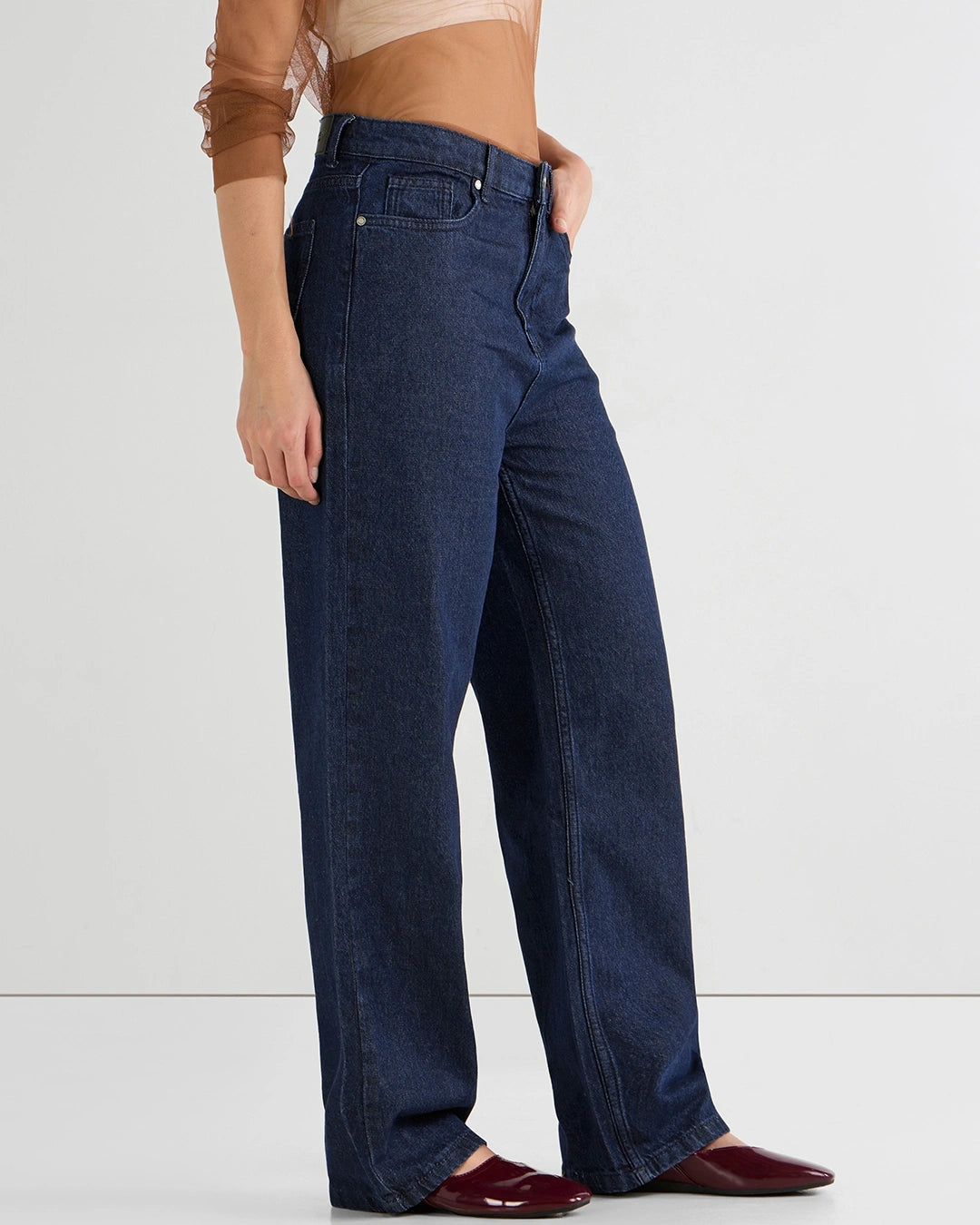 Women's Blue Washed Baggy Straight Fit Jeans