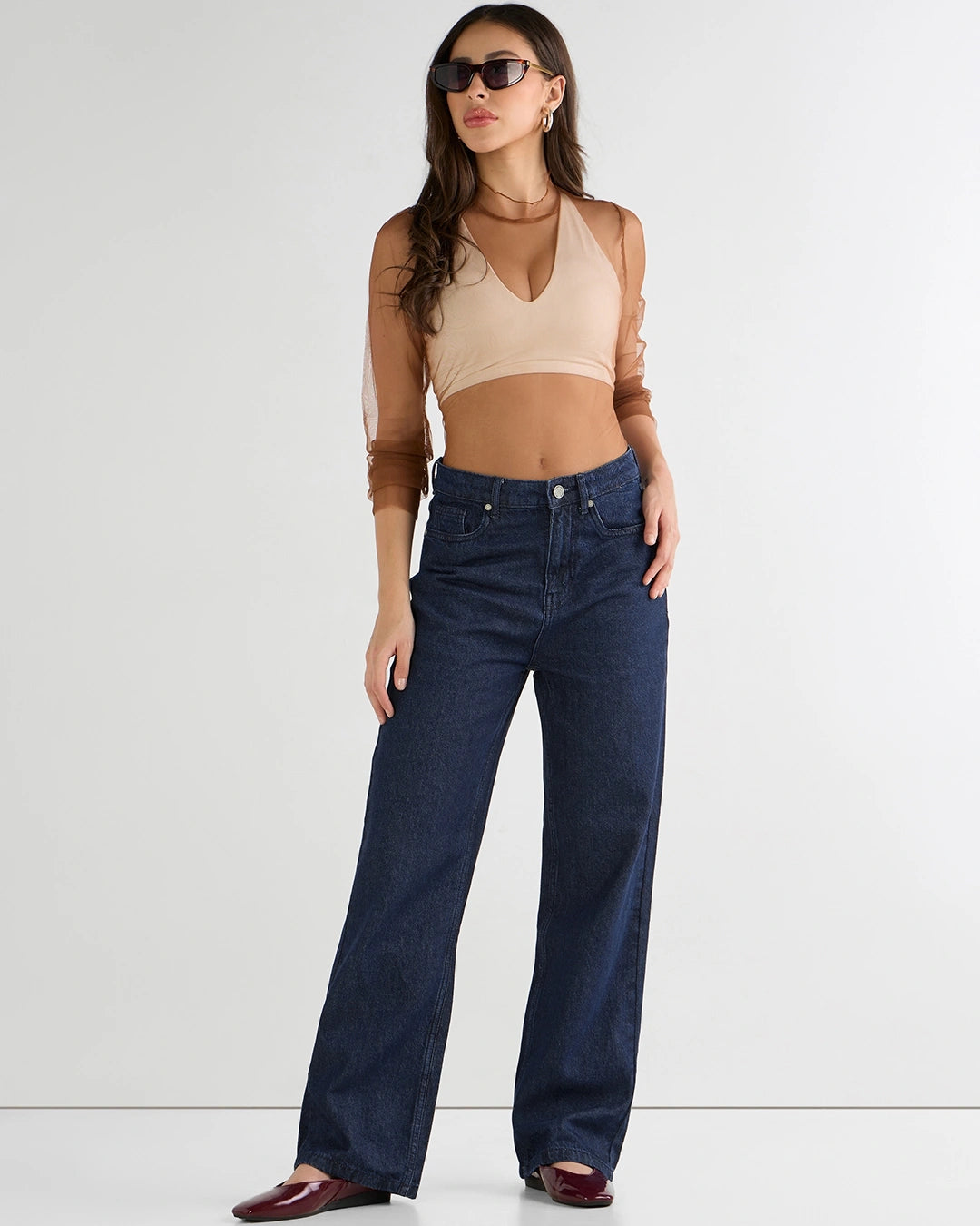 Women's Blue Washed Baggy Straight Fit Jeans