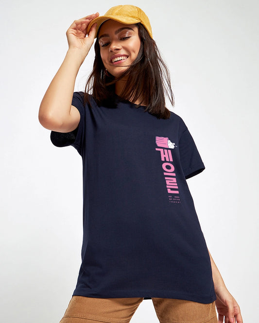 Blue Serial Chiller Graphic Printed Boyfriend T Shirt for Women Soft Cotton Casual Style