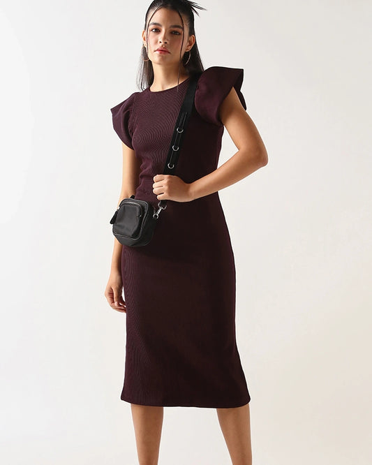 Fashionable Women Wine Maroon Bodycon Dress with Figure Flattering Design for Stylish Outfits